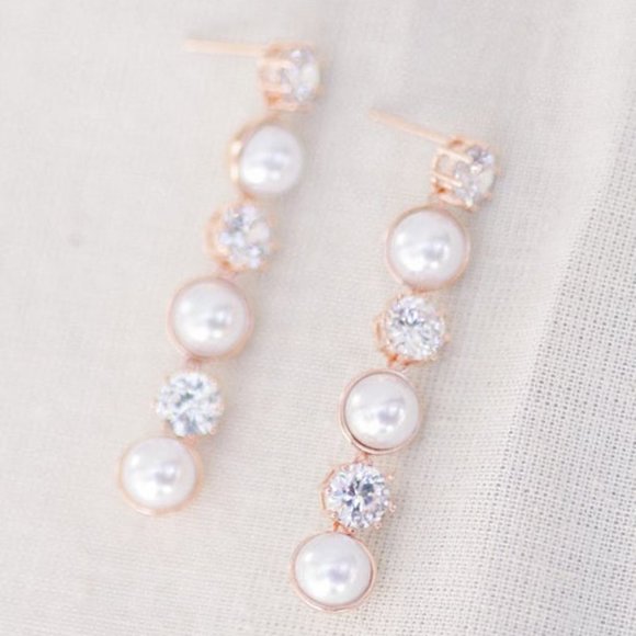 Inca Rose Gold Earrings with Pearls and Gems - Picture 1 of 1